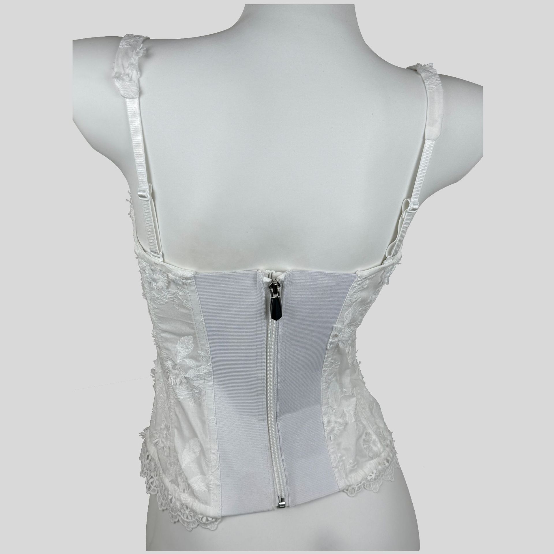 White Lace Cami Corset Top - 3D Floral Embroidery Bone Shaper Bustier